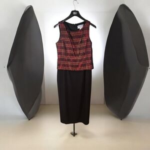 Jessica Howard Black Maxi Dress with Burgundy & Gold Brocade Bodice